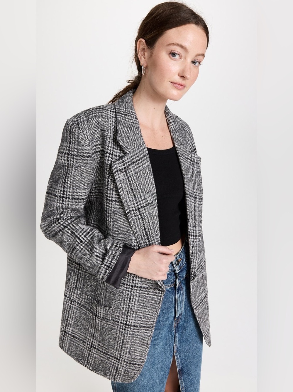 NWT $795 Smythe oversized notched lapel wool blazer in charcoal glen check